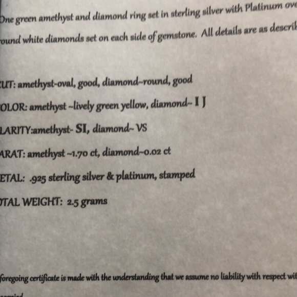 Sterling Set Green Amethyst Earrings & Ring - Picture 12 of 13